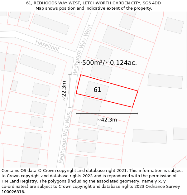 61, REDHOODS WAY WEST, LETCHWORTH GARDEN CITY, SG6 4DD: Plot and title map