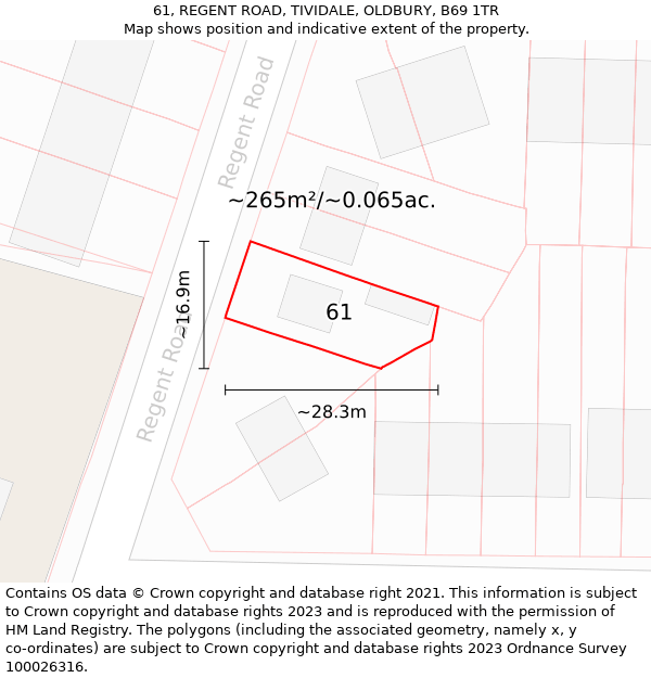 61, REGENT ROAD, TIVIDALE, OLDBURY, B69 1TR: Plot and title map