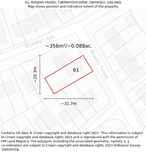 61, RHODFA FADOG, CWMRHYDYCEIRW, SWANSEA, SA6 6NQ: Plot and title map