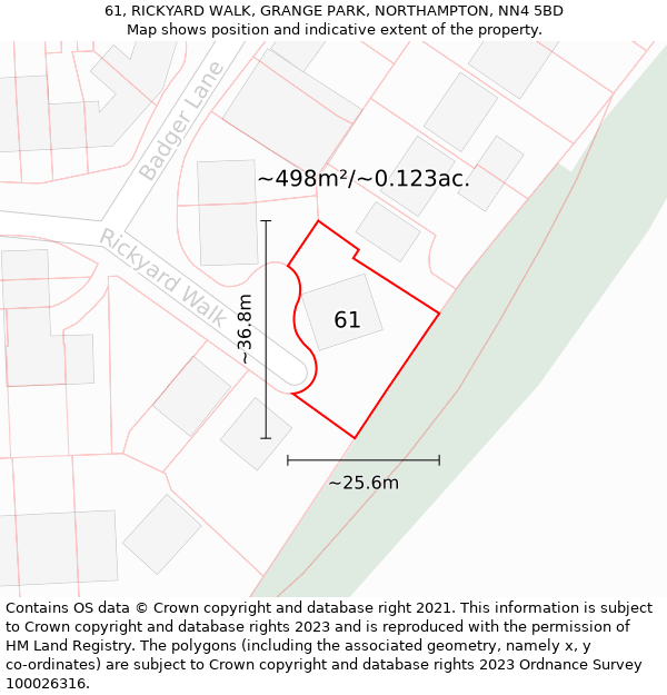 61, RICKYARD WALK, GRANGE PARK, NORTHAMPTON, NN4 5BD: Plot and title map