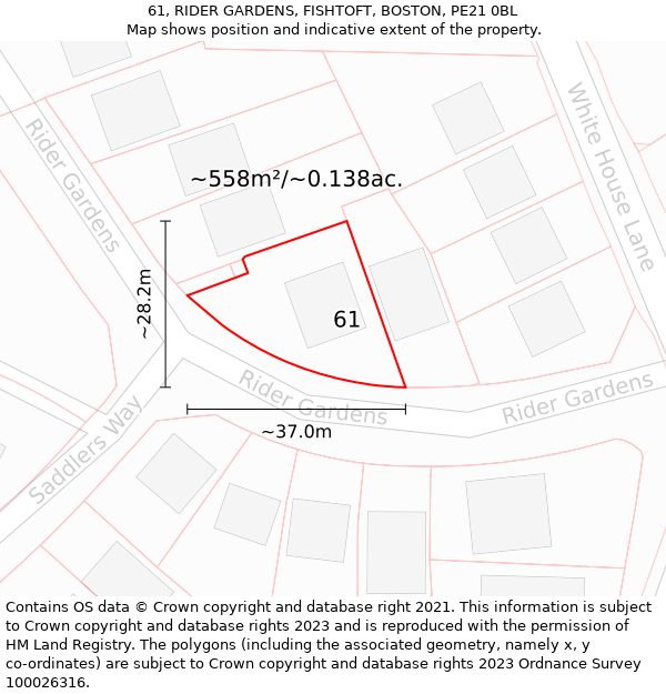 61, RIDER GARDENS, FISHTOFT, BOSTON, PE21 0BL: Plot and title map