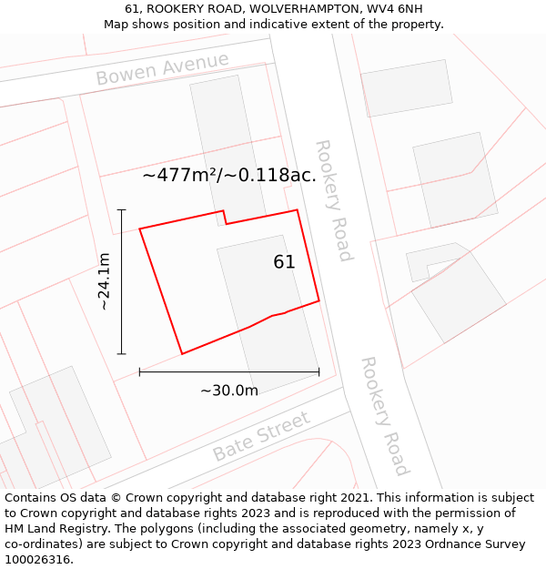 61, ROOKERY ROAD, WOLVERHAMPTON, WV4 6NH: Plot and title map