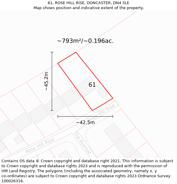 61, ROSE HILL RISE, DONCASTER, DN4 5LE: Plot and title map