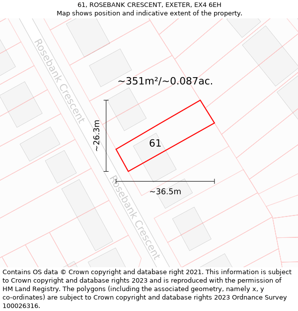 61, ROSEBANK CRESCENT, EXETER, EX4 6EH: Plot and title map