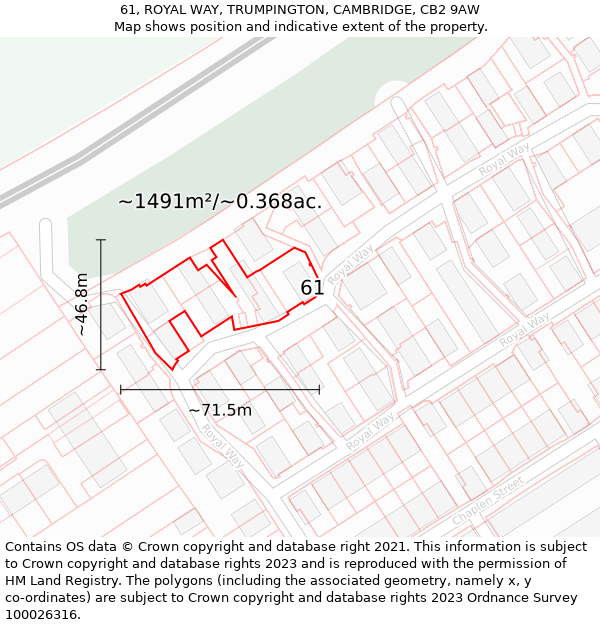 61, ROYAL WAY, TRUMPINGTON, CAMBRIDGE, CB2 9AW: Plot and title map