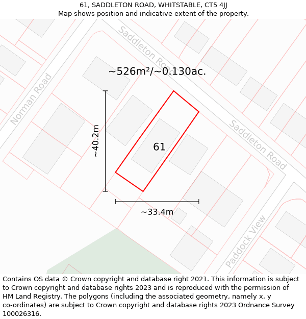 61, SADDLETON ROAD, WHITSTABLE, CT5 4JJ: Plot and title map