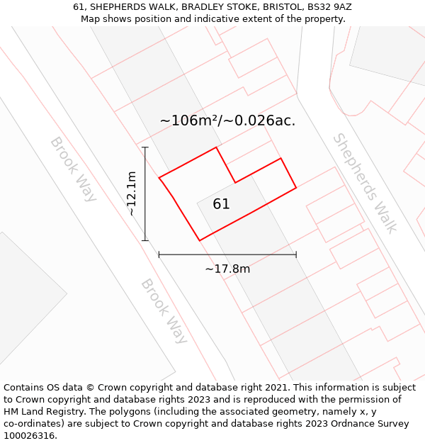 61, SHEPHERDS WALK, BRADLEY STOKE, BRISTOL, BS32 9AZ: Plot and title map