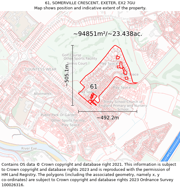61, SOMERVILLE CRESCENT, EXETER, EX2 7GU: Plot and title map