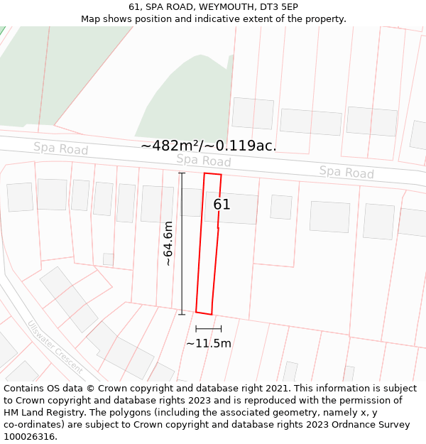 61, SPA ROAD, WEYMOUTH, DT3 5EP: Plot and title map