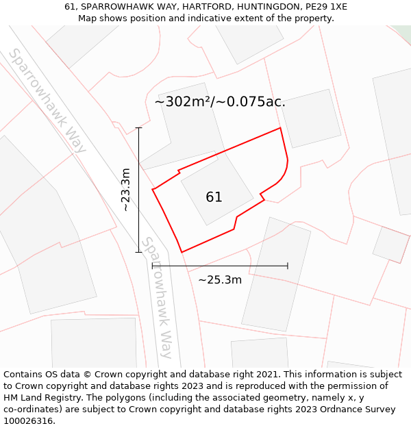 61, SPARROWHAWK WAY, HARTFORD, HUNTINGDON, PE29 1XE: Plot and title map