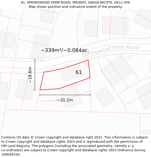 61, SPRINGWOOD FARM ROAD, MIDWAY, SWADLINCOTE, DE11 0XE: Plot and title map