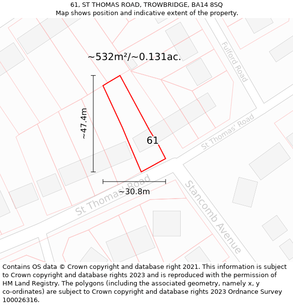 61, ST THOMAS ROAD, TROWBRIDGE, BA14 8SQ: Plot and title map