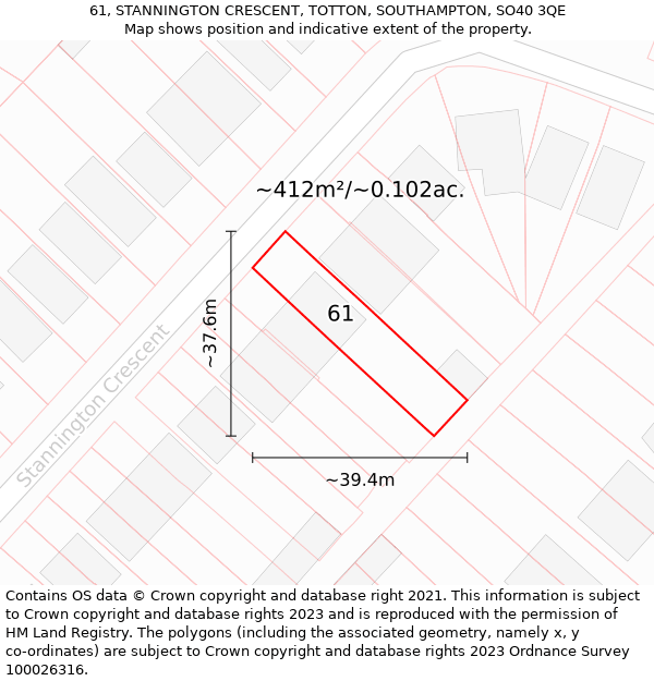 61, STANNINGTON CRESCENT, TOTTON, SOUTHAMPTON, SO40 3QE: Plot and title map