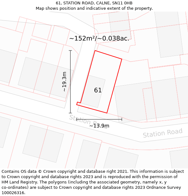 61, STATION ROAD, CALNE, SN11 0HB: Plot and title map