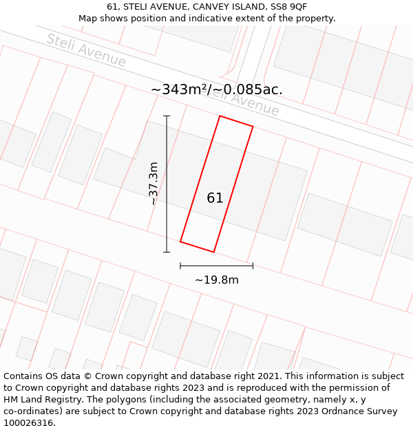 61, STELI AVENUE, CANVEY ISLAND, SS8 9QF: Plot and title map