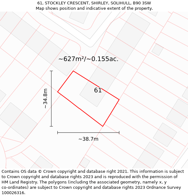 61, STOCKLEY CRESCENT, SHIRLEY, SOLIHULL, B90 3SW: Plot and title map