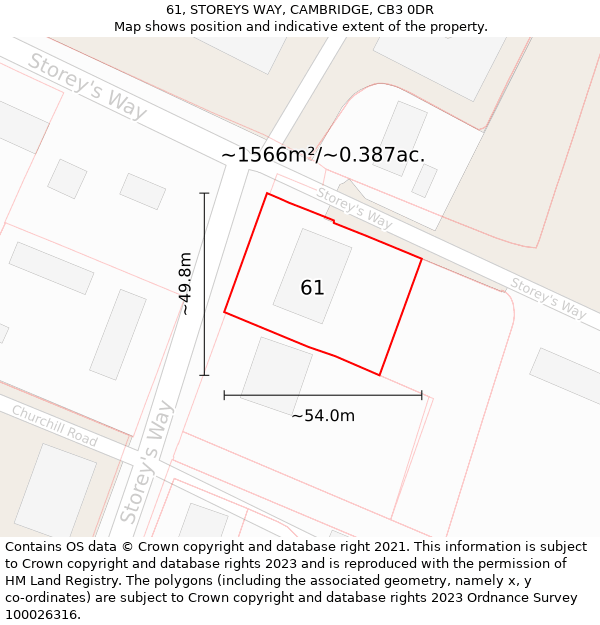 61, STOREYS WAY, CAMBRIDGE, CB3 0DR: Plot and title map