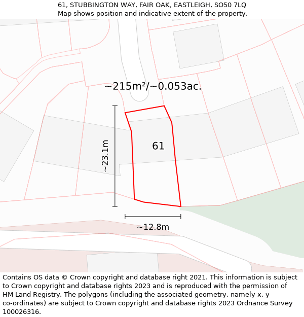 61, STUBBINGTON WAY, FAIR OAK, EASTLEIGH, SO50 7LQ: Plot and title map