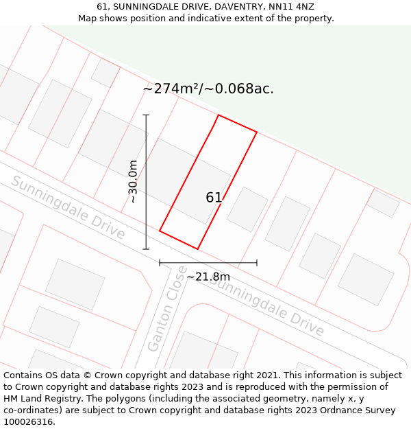 61, SUNNINGDALE DRIVE, DAVENTRY, NN11 4NZ: Plot and title map