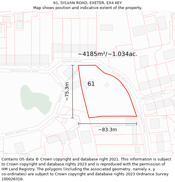 61, SYLVAN ROAD, EXETER, EX4 6EY: Plot and title map