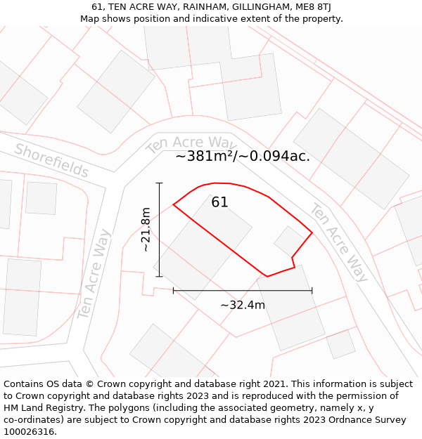 61, TEN ACRE WAY, RAINHAM, GILLINGHAM, ME8 8TJ: Plot and title map