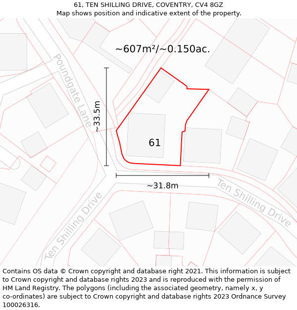 61, TEN SHILLING DRIVE, COVENTRY, CV4 8GZ: Plot and title map