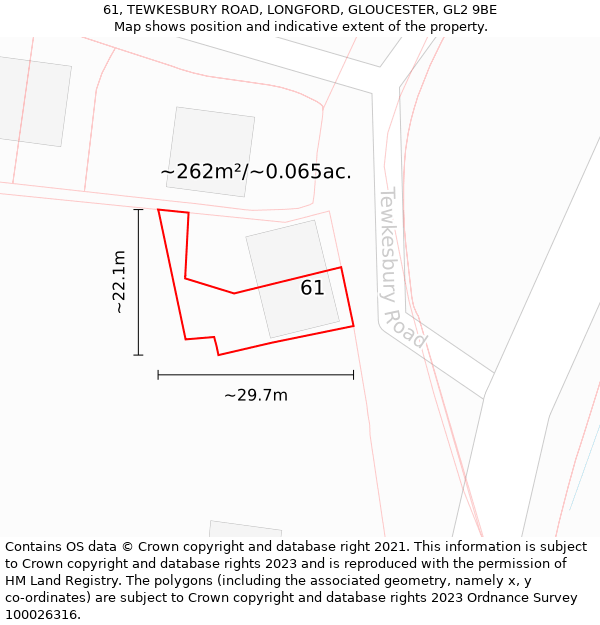 61, TEWKESBURY ROAD, LONGFORD, GLOUCESTER, GL2 9BE: Plot and title map