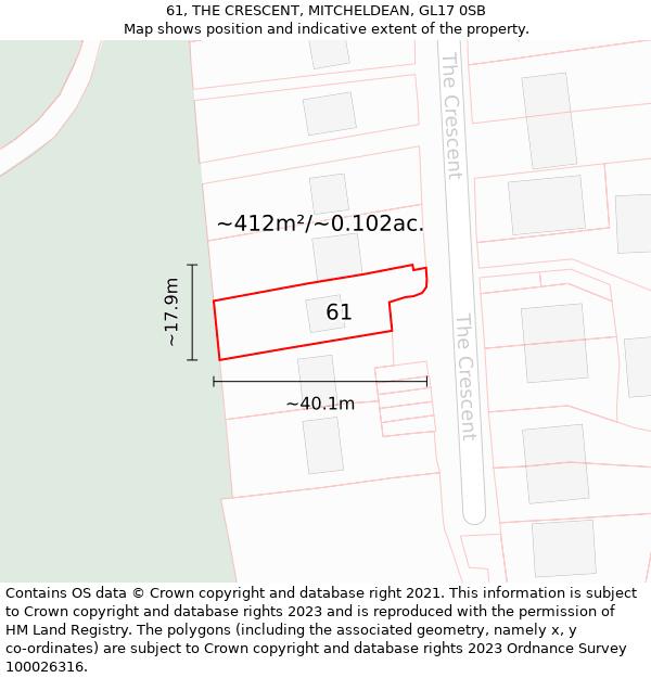 61, THE CRESCENT, MITCHELDEAN, GL17 0SB: Plot and title map