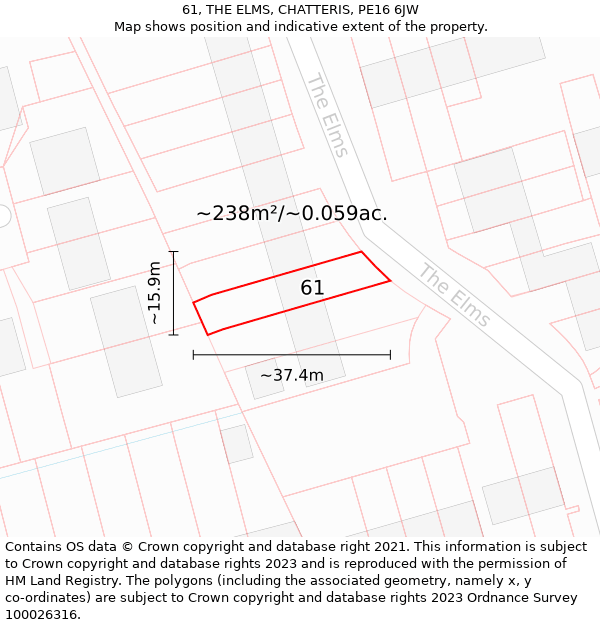 61, THE ELMS, CHATTERIS, PE16 6JW: Plot and title map