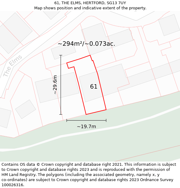 61, THE ELMS, HERTFORD, SG13 7UY: Plot and title map