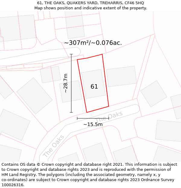 61, THE OAKS, QUAKERS YARD, TREHARRIS, CF46 5HQ: Plot and title map