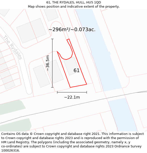 61, THE RYDALES, HULL, HU5 1QD: Plot and title map