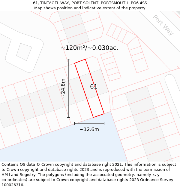 61, TINTAGEL WAY, PORT SOLENT, PORTSMOUTH, PO6 4SS: Plot and title map