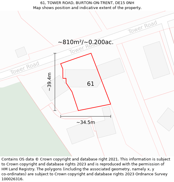 61, TOWER ROAD, BURTON-ON-TRENT, DE15 0NH: Plot and title map