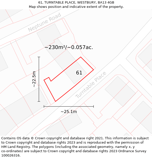 61, TURNTABLE PLACE, WESTBURY, BA13 4GB: Plot and title map