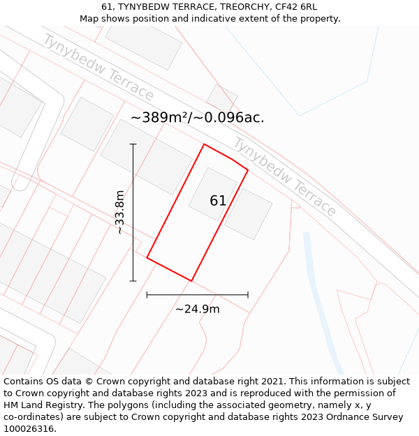 61, TYNYBEDW TERRACE, TREORCHY, CF42 6RL: Plot and title map