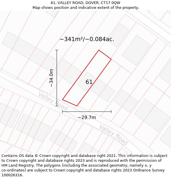 61, VALLEY ROAD, DOVER, CT17 0QW: Plot and title map