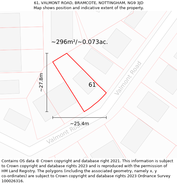 61, VALMONT ROAD, BRAMCOTE, NOTTINGHAM, NG9 3JD: Plot and title map