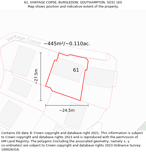 61, VANTAGE COPSE, BURSLEDON, SOUTHAMPTON, SO31 1ES: Plot and title map