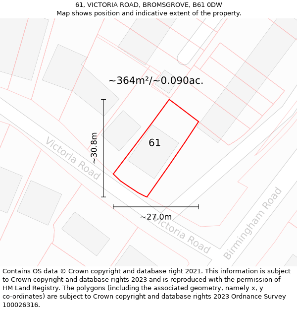 61, VICTORIA ROAD, BROMSGROVE, B61 0DW: Plot and title map