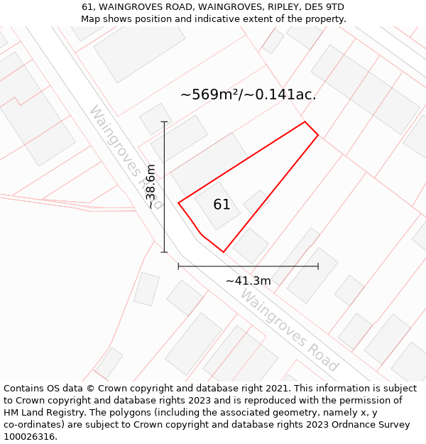 61, WAINGROVES ROAD, WAINGROVES, RIPLEY, DE5 9TD: Plot and title map