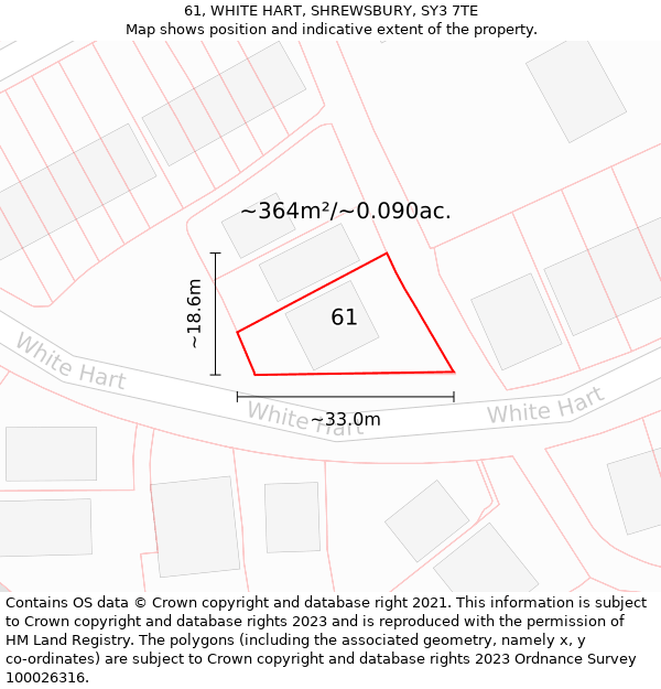 61, WHITE HART, SHREWSBURY, SY3 7TE: Plot and title map