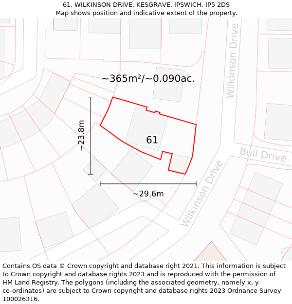 61, WILKINSON DRIVE, KESGRAVE, IPSWICH, IP5 2DS: Plot and title map