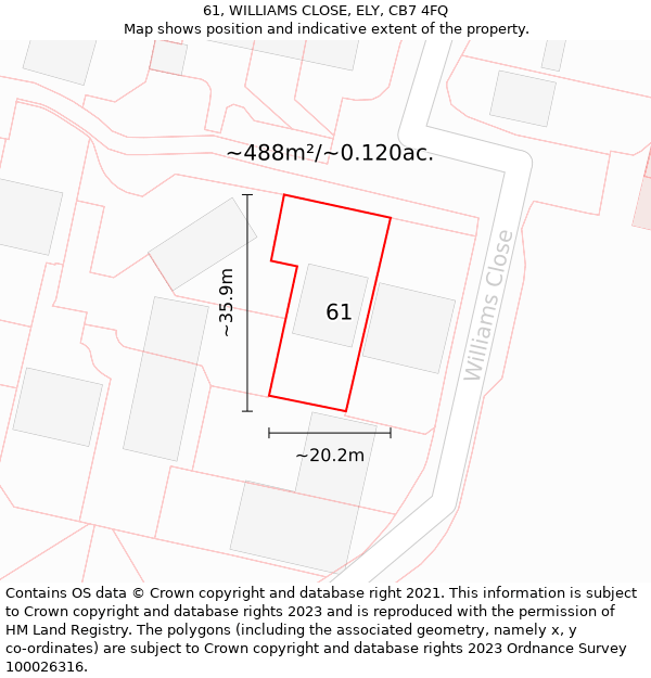 61, WILLIAMS CLOSE, ELY, CB7 4FQ: Plot and title map
