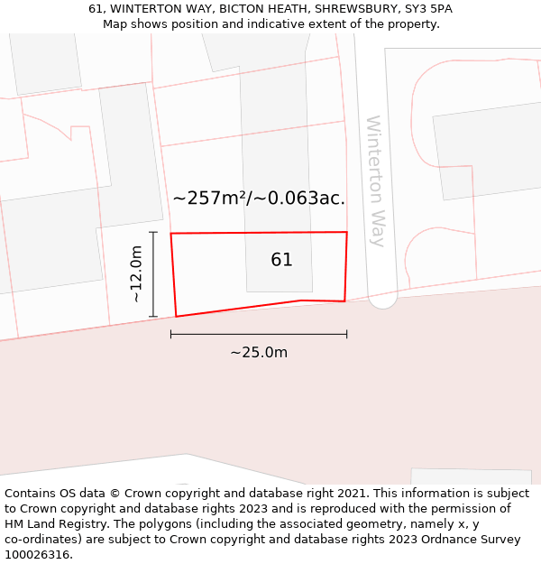 61, WINTERTON WAY, BICTON HEATH, SHREWSBURY, SY3 5PA: Plot and title map