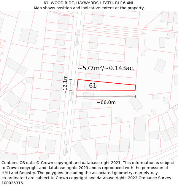 61, WOOD RIDE, HAYWARDS HEATH, RH16 4NL: Plot and title map