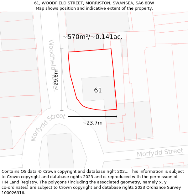 61, WOODFIELD STREET, MORRISTON, SWANSEA, SA6 8BW: Plot and title map