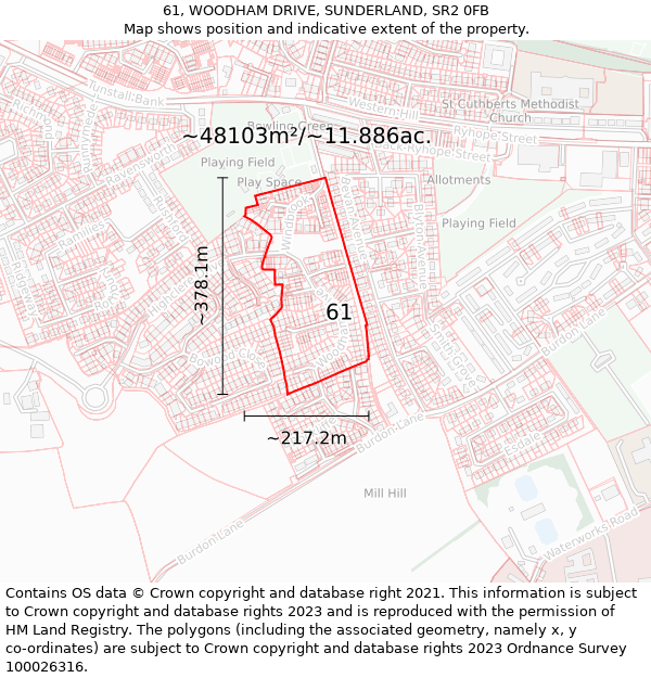 61, WOODHAM DRIVE, SUNDERLAND, SR2 0FB: Plot and title map