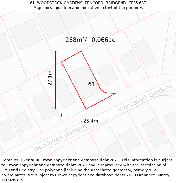 61, WOODSTOCK GARDENS, PENCOED, BRIDGEND, CF35 6ST: Plot and title map