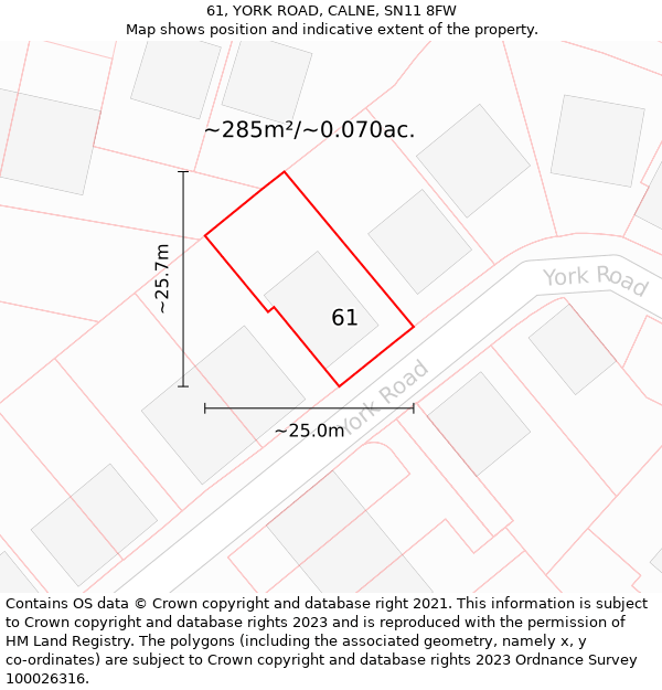 61, YORK ROAD, CALNE, SN11 8FW: Plot and title map